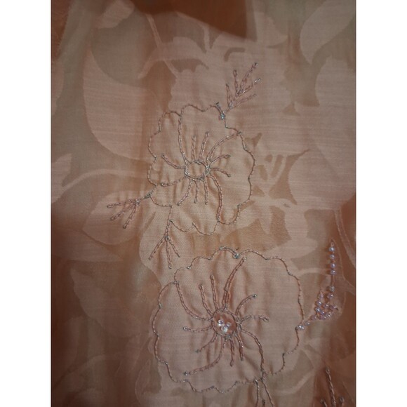 Women's JH Collectibles 3/4 Sleeve Peach Sheer Beaded Top Size S - Picture 4 of 9